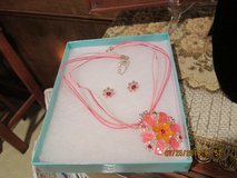 Feminine Pendant Necklace & Matching Earrings  - Pink & Tangerine Gemstones - Gift-Boxed in Luke AFB, Arizona