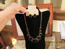 Goldtone Statement Necklace & Earrings w/Large Black Cabochon Resin Stones - Gift-Boxed in Luke AFB, Arizona